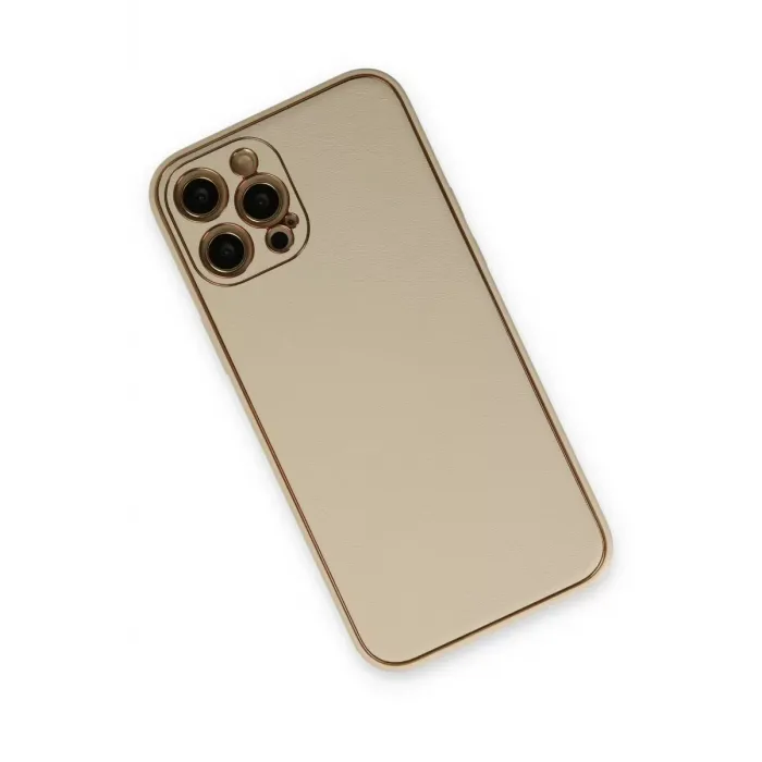 Newface iPhone 12 Pro Kılıf Coco Deri Silikon Kapak - Gold