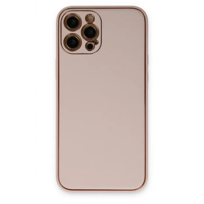 Newface iPhone 12 Pro Kılıf Coco Deri Silikon Kapak - Pudra