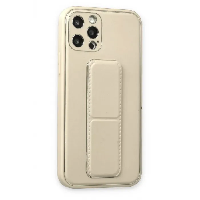 Newface iPhone 12 Pro Kılıf Coco Deri Standlı Kapak - Beyaz