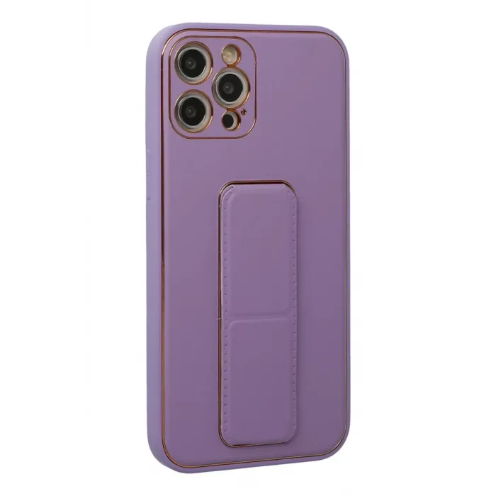 Newface iPhone 12 Pro Kılıf Coco Deri Standlı Kapak - Lila
