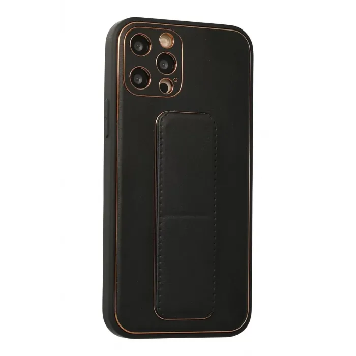 Newface iPhone 12 Pro Kılıf Coco Deri Standlı Kapak - Siyah