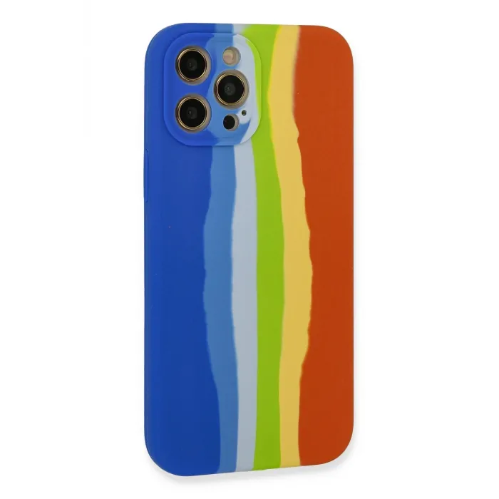 Newface iPhone 12 Pro Kılıf Ebruli Lansman Silikon - Mavi-Turuncu