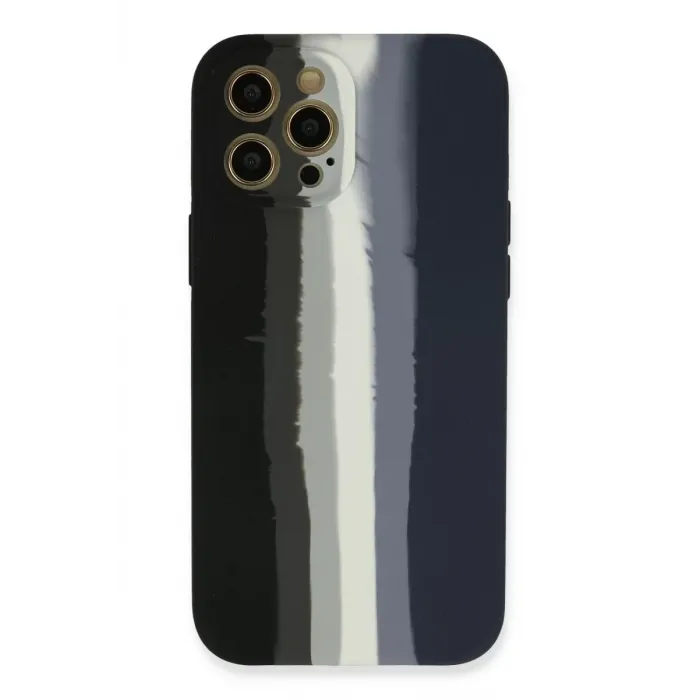 Newface iPhone 12 Pro Kılıf Ebruli Lansman Silikon - Siyah-Lacivert