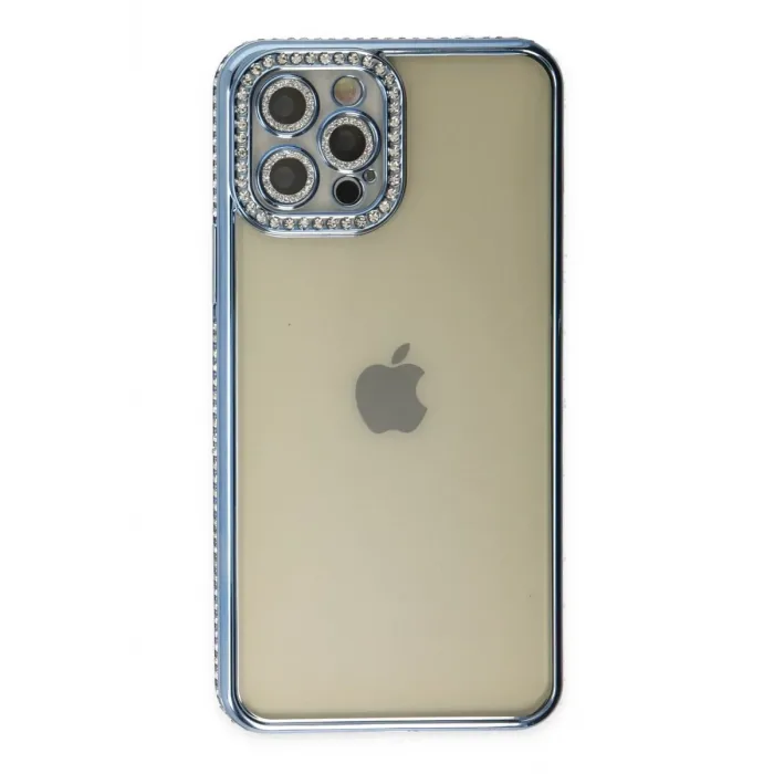 Newface iPhone 12 Pro Kılıf Joke Taşlı Silikon - Mavi