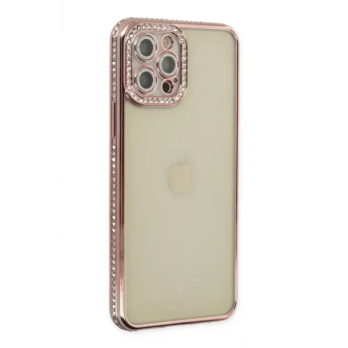 Newface iPhone 12 Pro Kılıf Joke Taşlı Silikon - Pembe