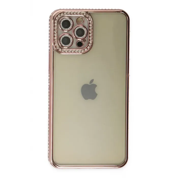 Newface iPhone 12 Pro Kılıf Joke Taşlı Silikon - Pembe