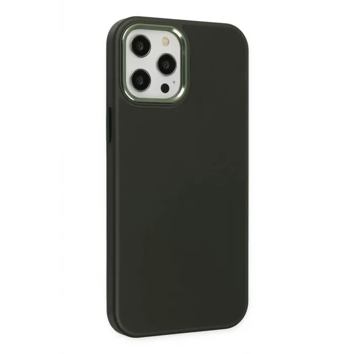 Newface iPhone 12 Pro Max Kılıf Asya Deri Silikon - Koyu Yeşil