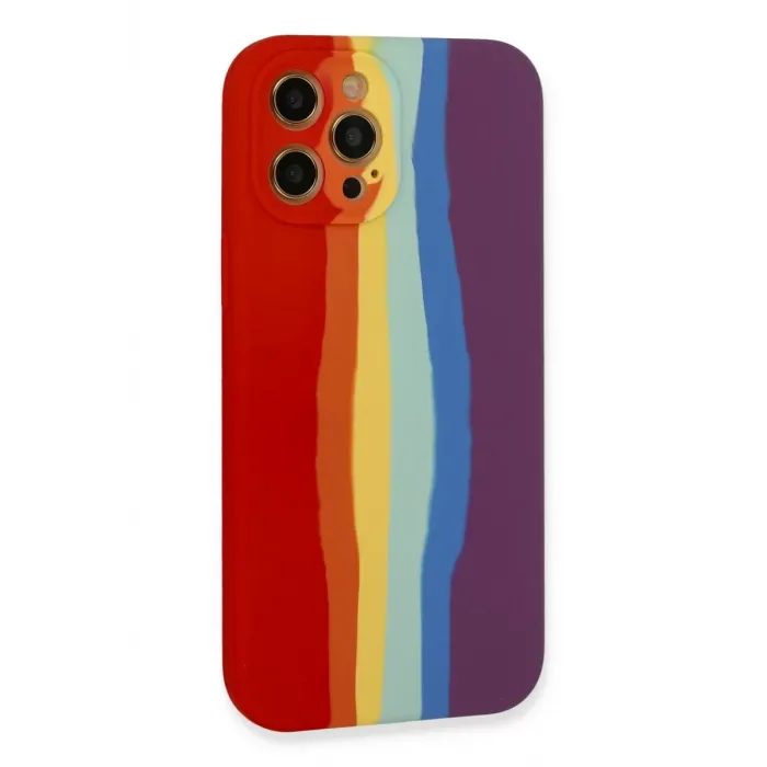 Newface iPhone 12 Pro Max Kılıf Ebruli Lansman Silikon - Kırmızı-Mor