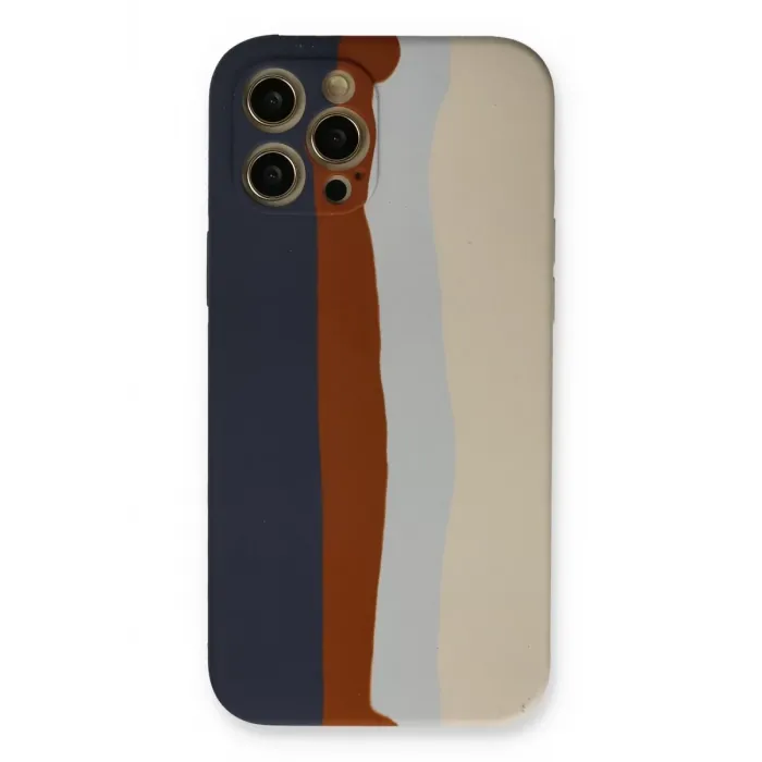 Newface iPhone 12 Pro Max Kılıf Ebruli Lansman Silikon - Lacivert-Krem