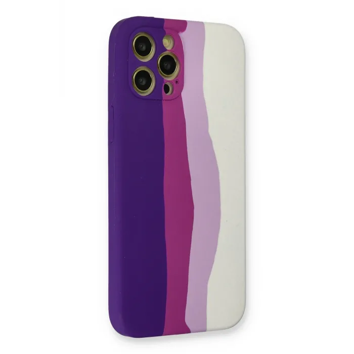 Newface iPhone 12 Pro Max Kılıf Ebruli Lansman Silikon - Mor-Beyaz