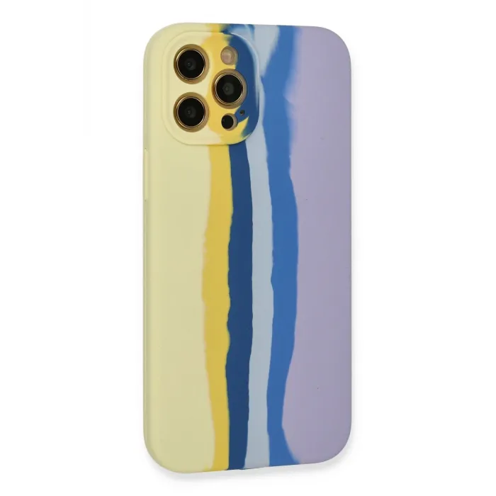 Newface iPhone 12 Pro Max Kılıf Ebruli Lansman Silikon - Sarı-Lila