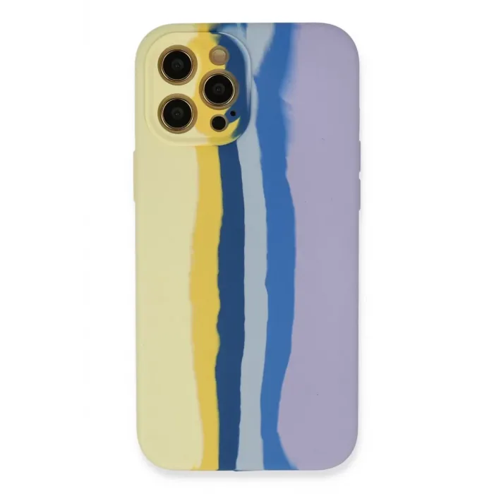 Newface iPhone 12 Pro Max Kılıf Ebruli Lansman Silikon - Sarı-Lila