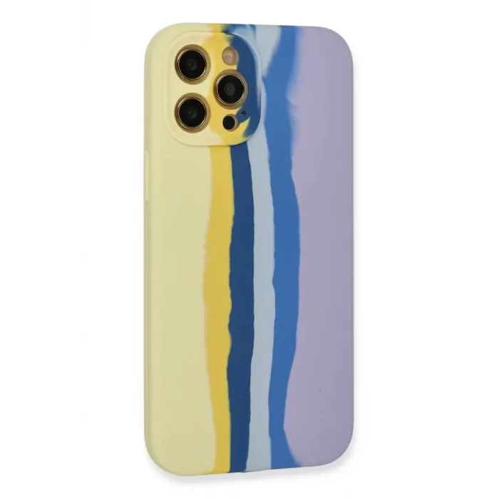 Newface iPhone 12 Pro Max Kılıf Ebruli Lansman Silikon - Sarı-Lila