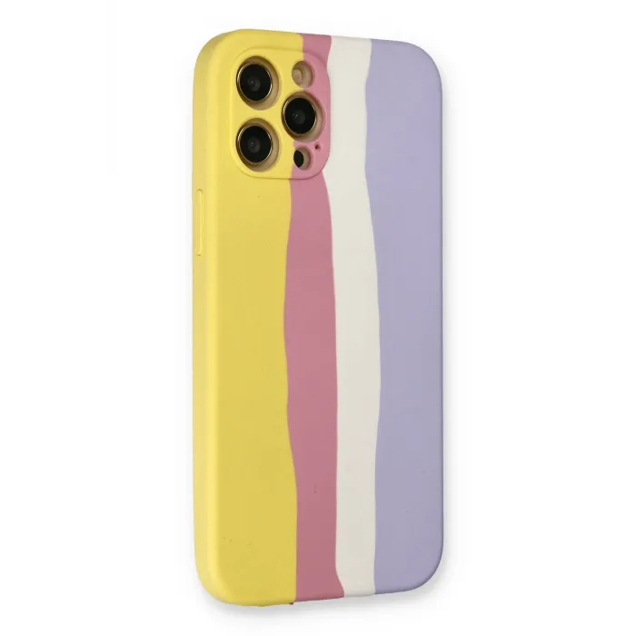 Newface iPhone 12 Pro Max Kılıf Ebruli Lansman Silikon - Sarı-Mavi