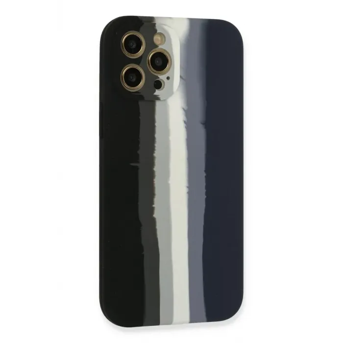 Newface iPhone 12 Pro Max Kılıf Ebruli Lansman Silikon - Siyah-Lacivert