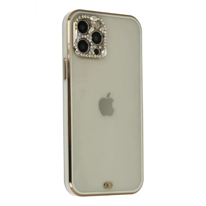 Newface iPhone 12 Pro Max Kılıf Liva Taşlı Silikon - Beyaz