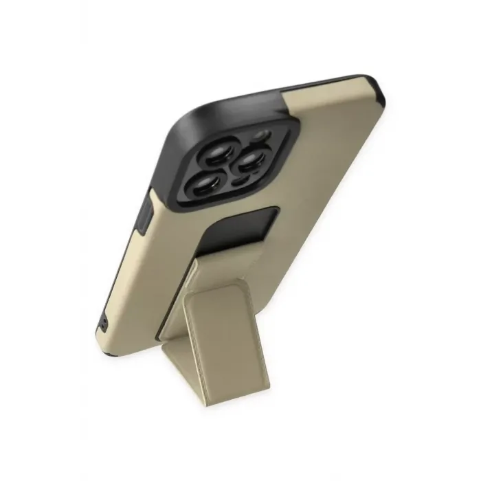 Newface iPhone 12 Pro Max Kılıf Mega Standlı Silikon - Gold