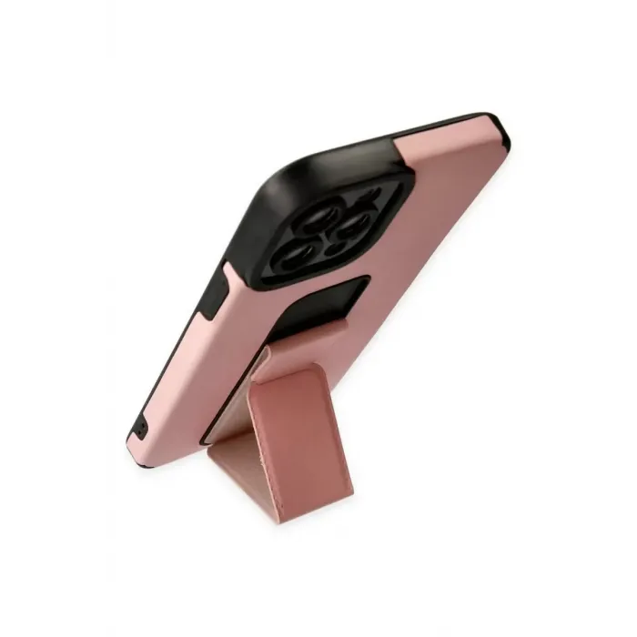 Newface iPhone 12 Pro Max Kılıf Mega Standlı Silikon - Pudra