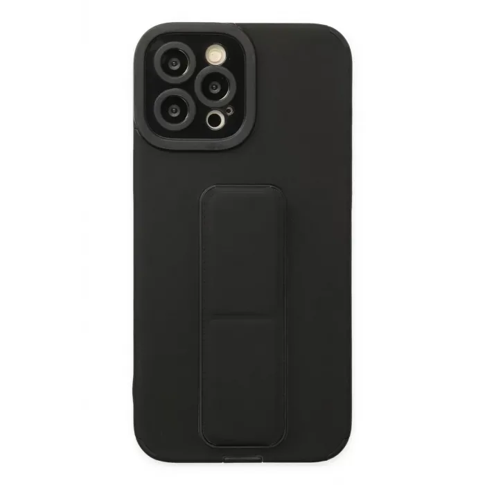 Newface iPhone 12 Pro Max Kılıf Mega Standlı Silikon - Siyah