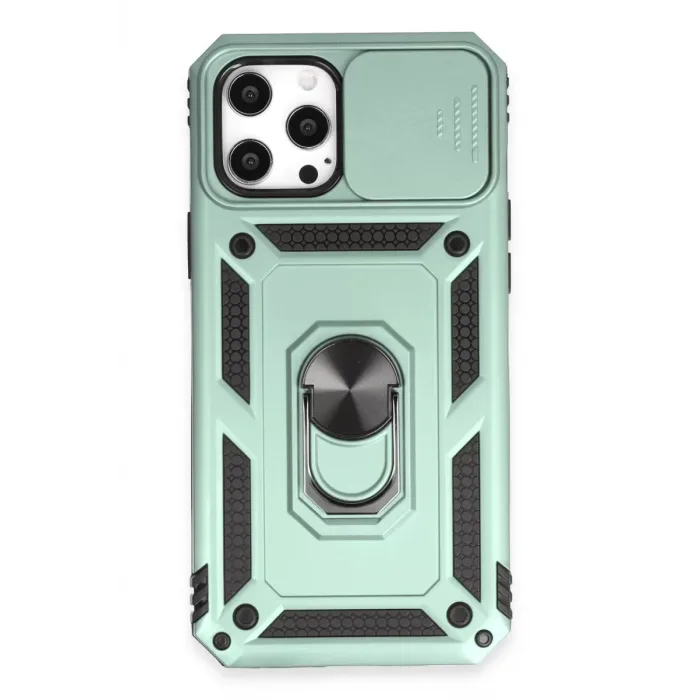 Newface iPhone 12 Pro Max Kılıf Pars Lens Yüzüklü Silikon - Yeşil