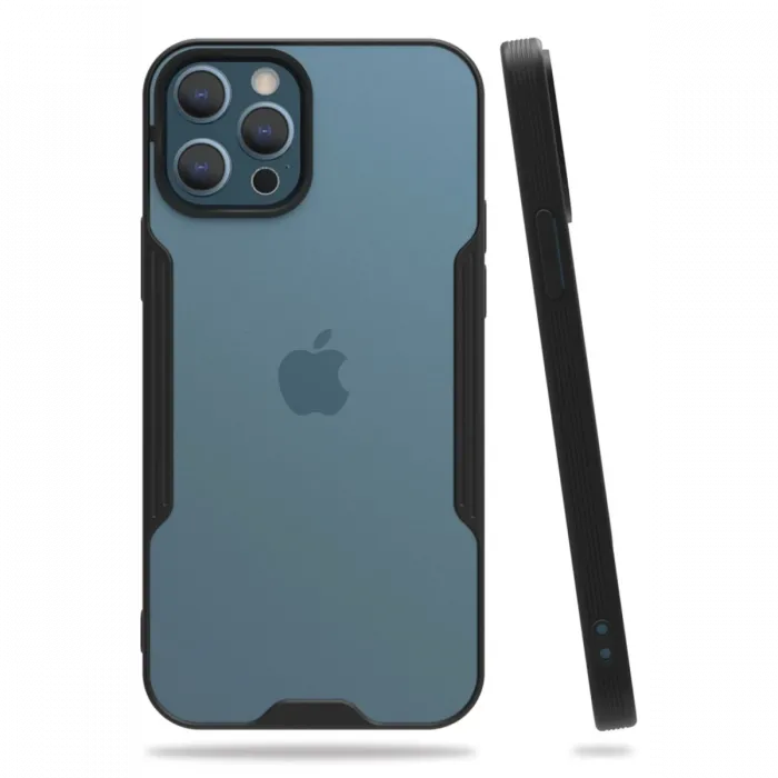 Newface iPhone 12 Pro Max Kılıf Platin Silikon - Siyah