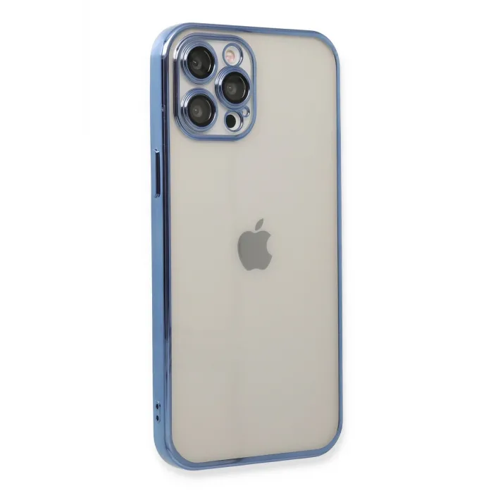 Newface iPhone 12 Pro Max Kılıf Razer Lensli Silikon - Açık Mavi