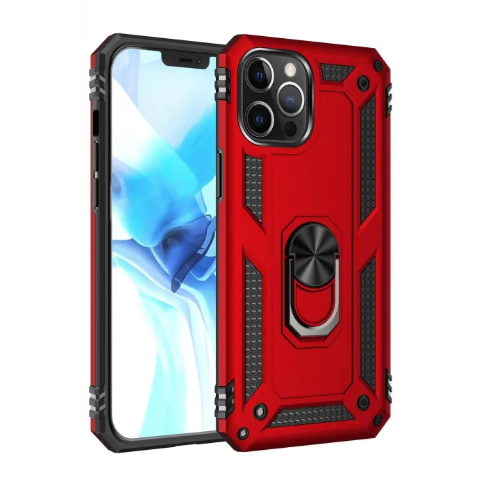 Newface iPhone 12 Pro Max Kılıf Sofya Yüzüklü Silikon Kapak - Kırmızı