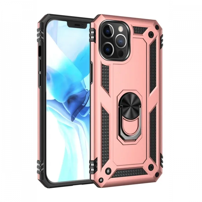 Newface iPhone 12 Pro Max Kılıf Sofya Yüzüklü Silikon Kapak - Rose