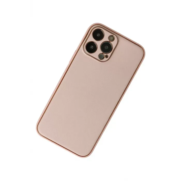 Newface iPhone 13 Pro Kılıf Coco Deri Silikon Kapak - Pudra