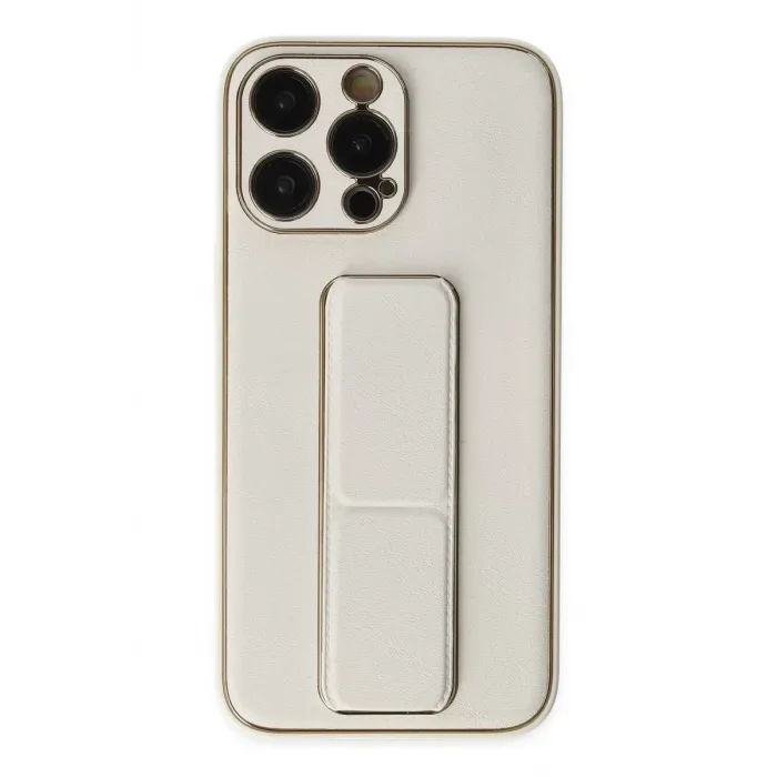 Newface iPhone 13 Pro Kılıf Coco Deri Standlı Kapak - Beyaz