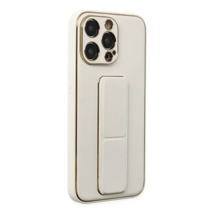 Newface iPhone 13 Pro Kılıf Coco Deri Standlı Kapak - Beyaz