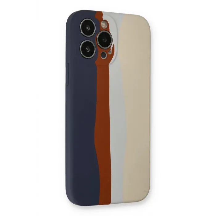 Newface iPhone 13 Pro Kılıf Ebruli Lansman Silikon - Lacivert-Krem