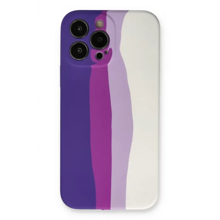 Newface iPhone 13 Pro Kılıf Ebruli Lansman Silikon - Mor-Beyaz