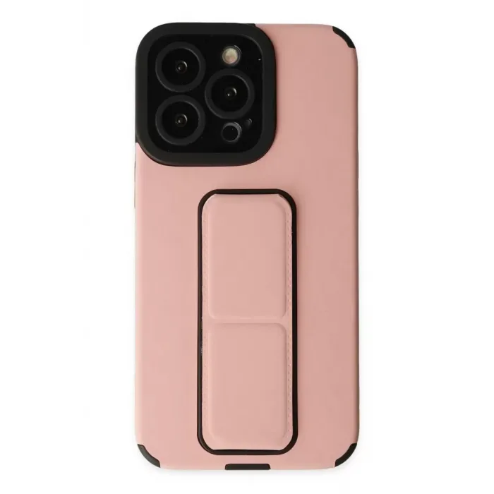 Newface iPhone 13 Pro Kılıf Mega Standlı Silikon - Pudra