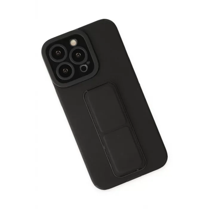 Newface iPhone 13 Pro Kılıf Mega Standlı Silikon - Siyah