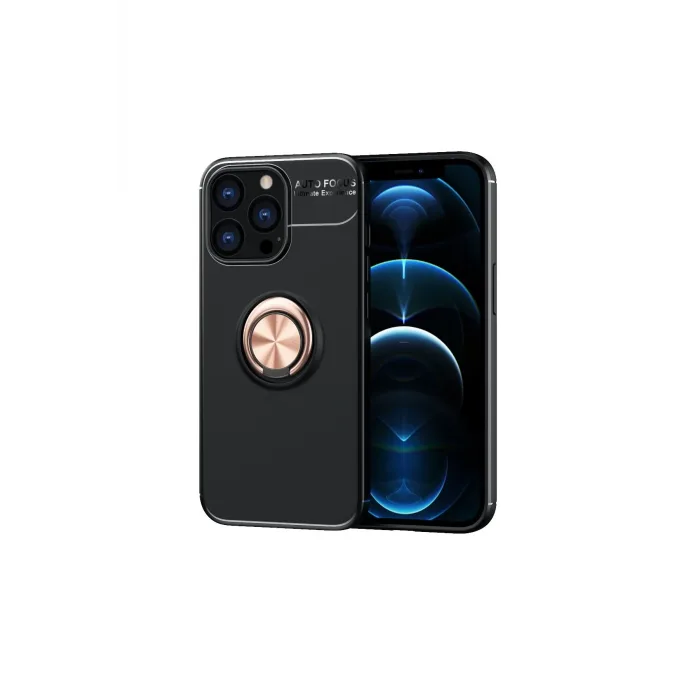 Newface iPhone 13 Pro Kılıf Range Yüzüklü Silikon - Siyah-Gold