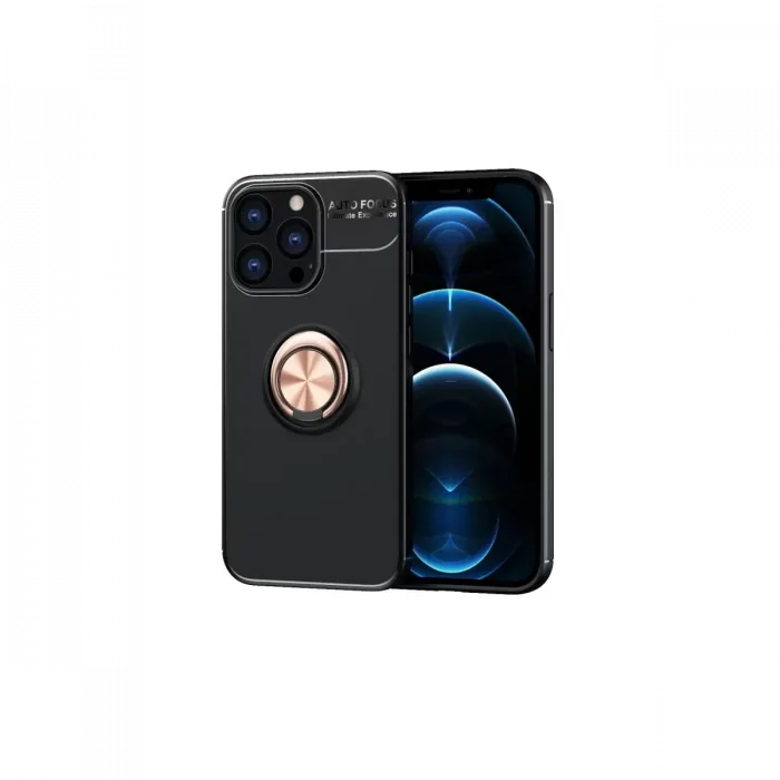 Newface iPhone 13 Pro Kılıf Range Yüzüklü Silikon - Siyah-Gold