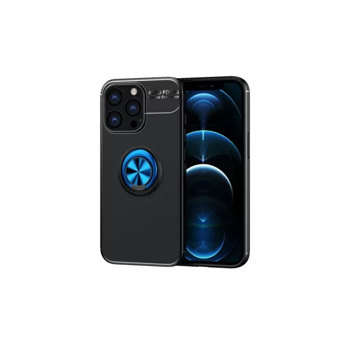 Newface iPhone 13 Pro Kılıf Range Yüzüklü Silikon - Siyah-Mavi