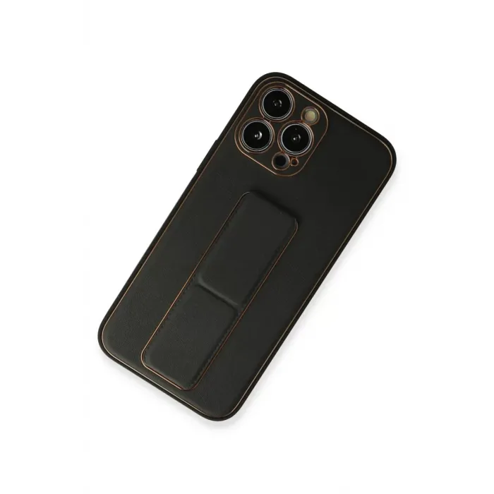 Newface iPhone 13 Pro Max Kılıf Coco Deri Standlı Kapak - Siyah