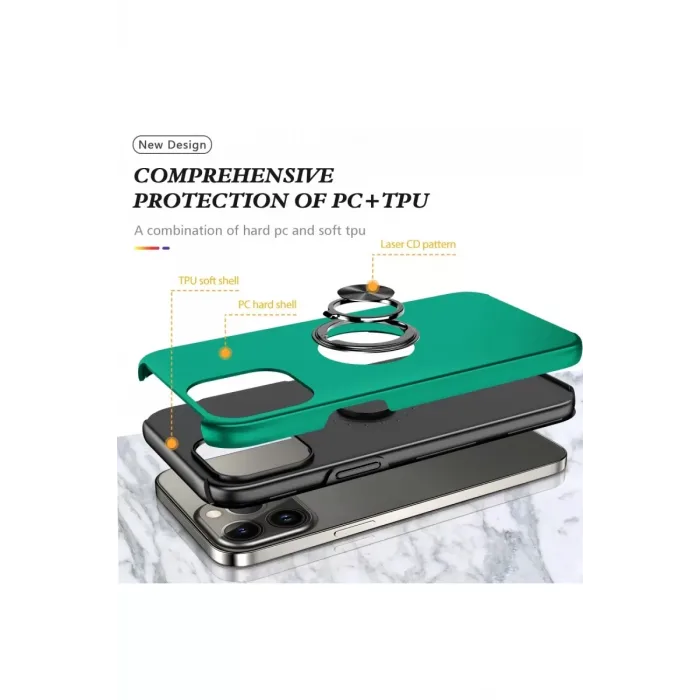 Newface iPhone 13 Pro Max Kılıf Elit Yüzüklü Kapak - Yeşil