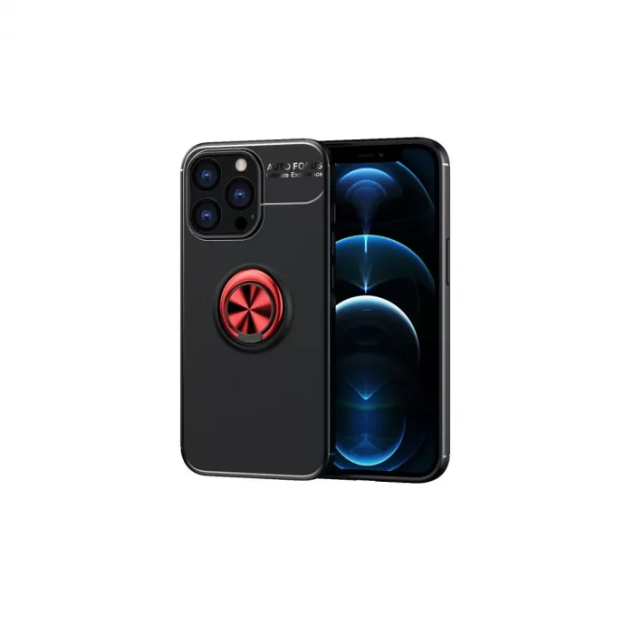 Newface iPhone 13 Pro Max Kılıf Range Yüzüklü Silikon - Siyah-Kırmızı