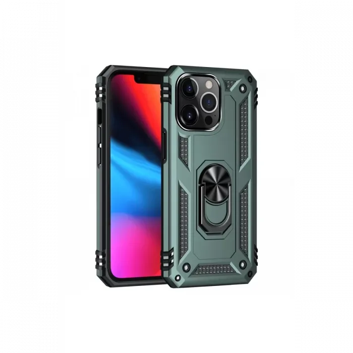 Newface iPhone 13 Pro Max Kılıf Sofya Yüzüklü Silikon Kapak - Yeşil