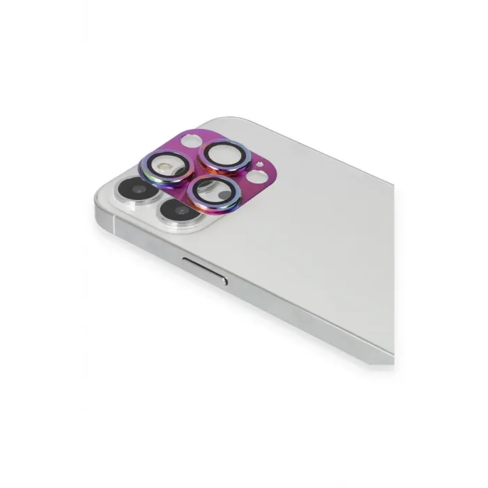 Newface iPhone 13 Pro Max Pers Alüminyum Kamera Lens - Rainbow