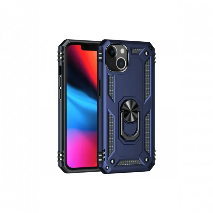 Newface iPhone 14 Plus Kılıf Sofya Yüzüklü Silikon Kapak - Lacivert