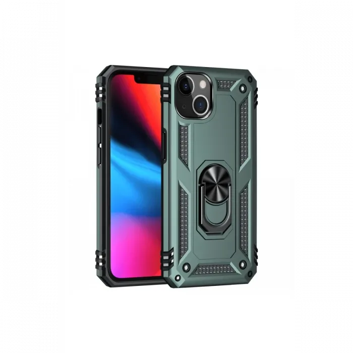 Newface iPhone 14 Plus Kılıf Sofya Yüzüklü Silikon Kapak - Yeşil