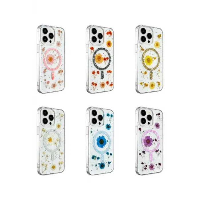 Newface iPhone 14 Pro Kılıf Daisy Simli Magsafe Kapak - Pembe