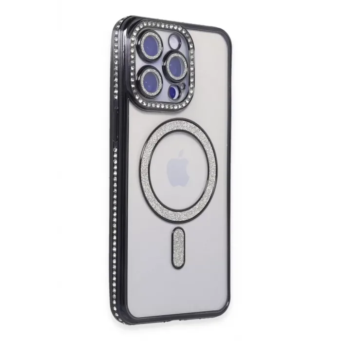 Newface iPhone 14 Pro Kılıf Joke Simli Magneticsafe Kılıf - Siyah