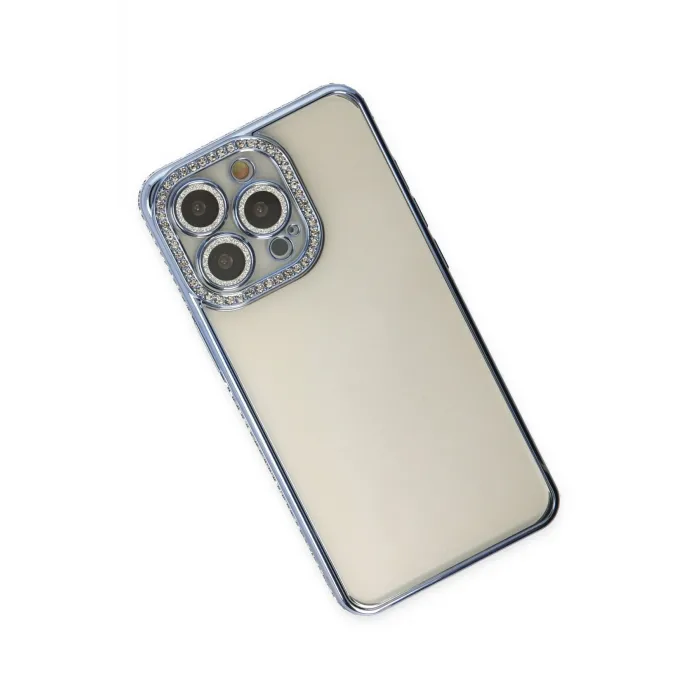 Newface iPhone 14 Pro Kılıf Joke Taşlı Silikon - Mavi
