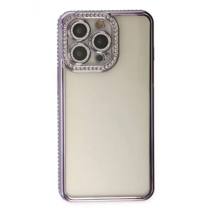 Newface iPhone 14 Pro Kılıf Joke Taşlı Silikon - Mor