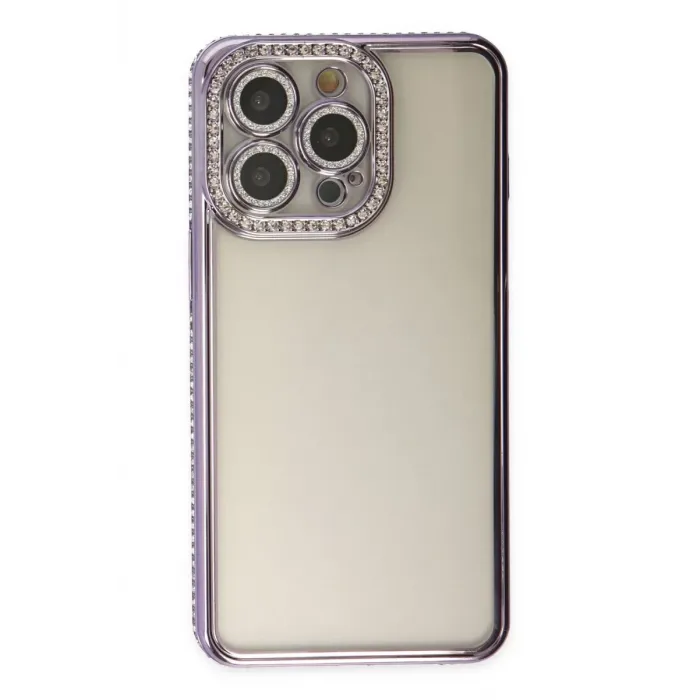 Newface iPhone 14 Pro Kılıf Joke Taşlı Silikon - Mor